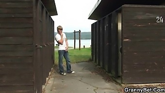 Old Man'S Naughty Encounter With A Blonde Milf In A Public Restroom